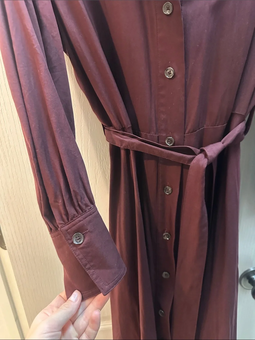 Banana Republic Burgundy Long Sleeve Maxi Shirt Dress
